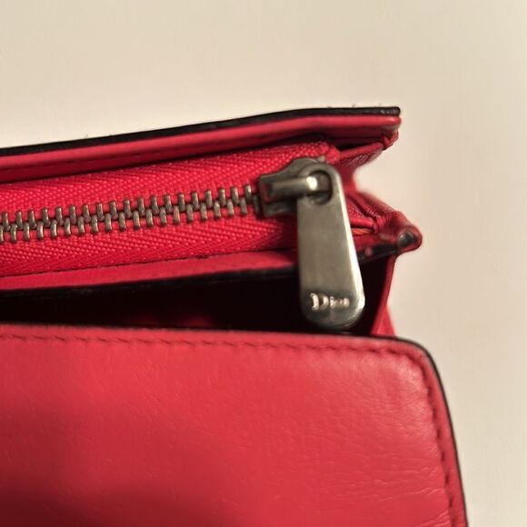 - Authentic Cristian Dior Leather Pink/Coral Wallet on a Chain - Picture 10 of 17